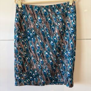 Talbots size 10 peacock pattern blue green skirt